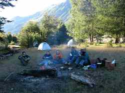 Sitting around the Campfire on the 7 day horseback trail ride in chilean andes
